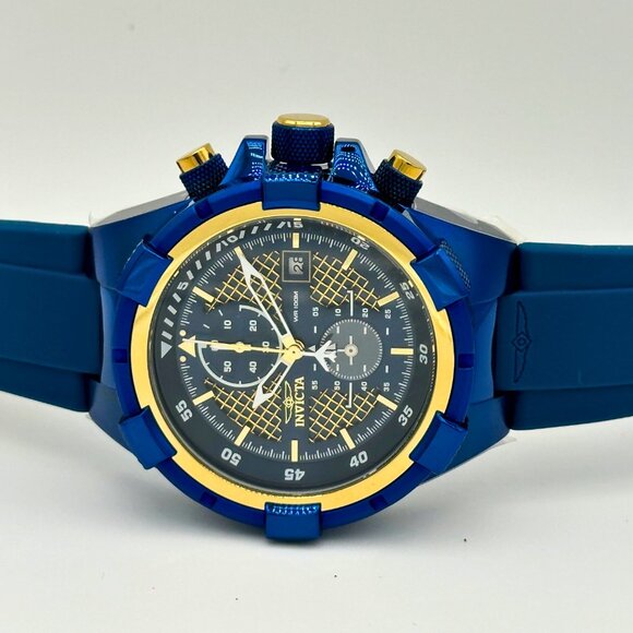 BRAND NEW Invicta Mens Watch Caged Dial Blue Case/Blue Strap Gold Tone Dial - Picture 4 of 10